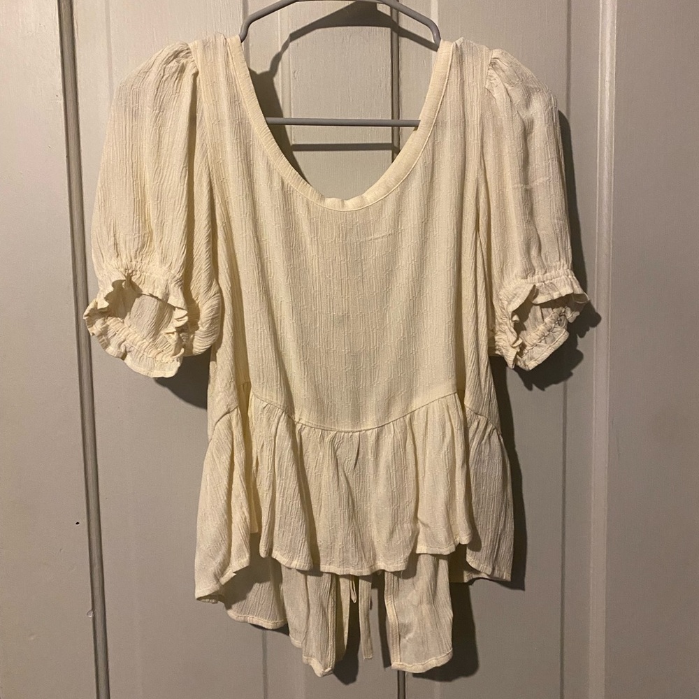 Women's Cream Ruffled Peplum Blouse